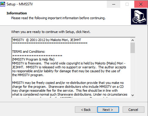MMSSTV terms and conditions during setup