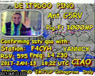 SSTV image from IT9DOO Pino sent to F4CYH Yannick