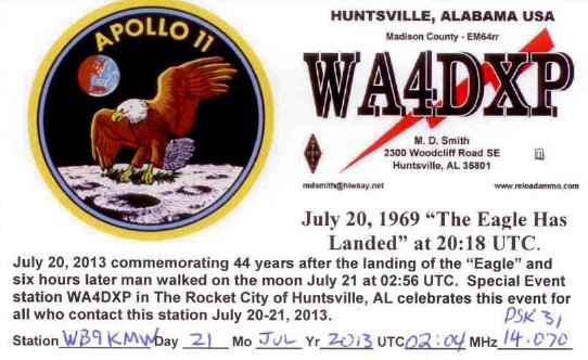 WA4DXP Apollo 11 44th anniversary special event QSL card
